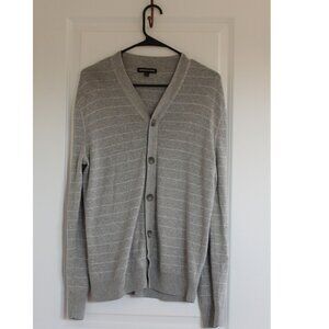 Express Men's Gray Stripes Sweater Cardigan Sz M Button Up  Academia Preppy NWOT